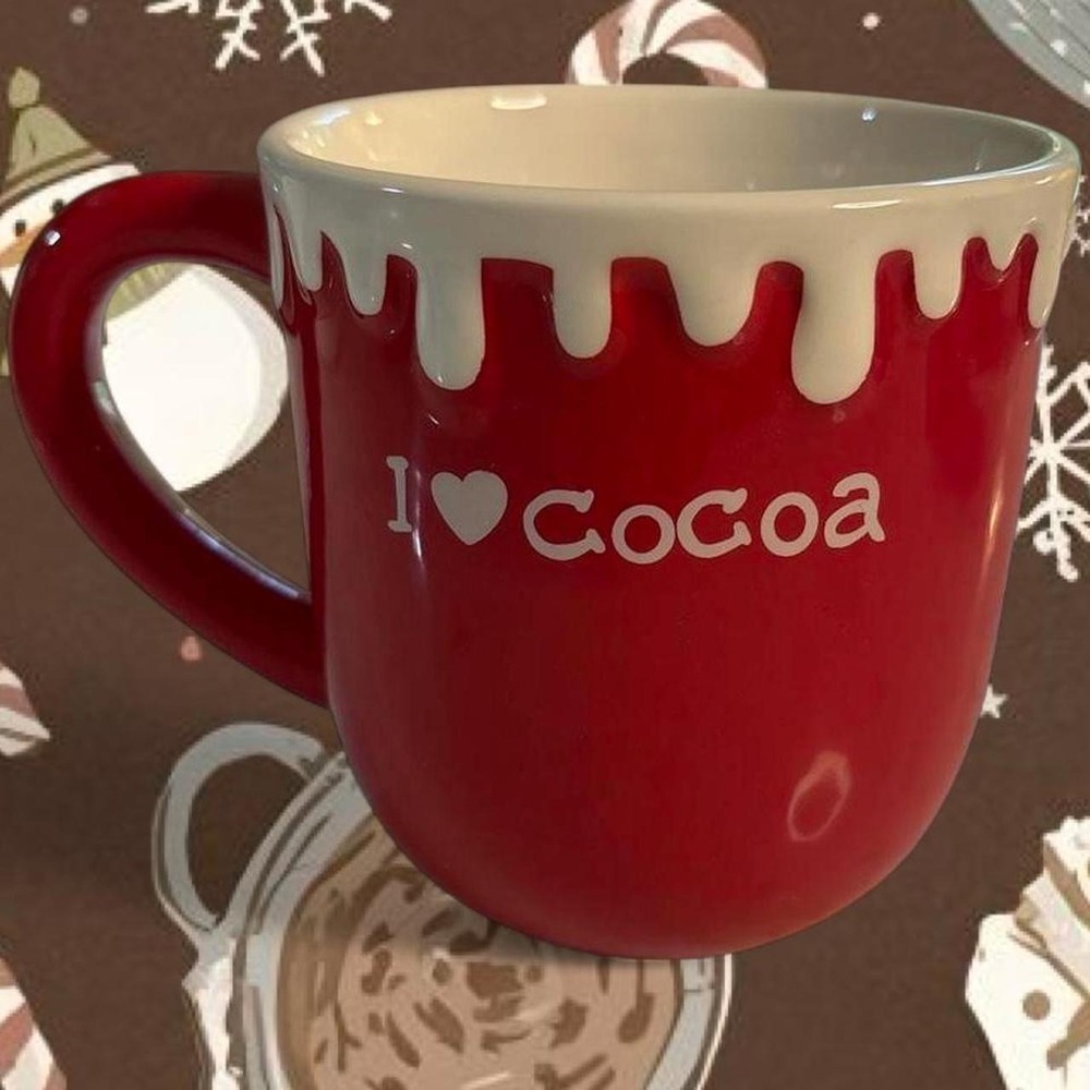 Red‎ and white "I ❤️ Cocoa" mug